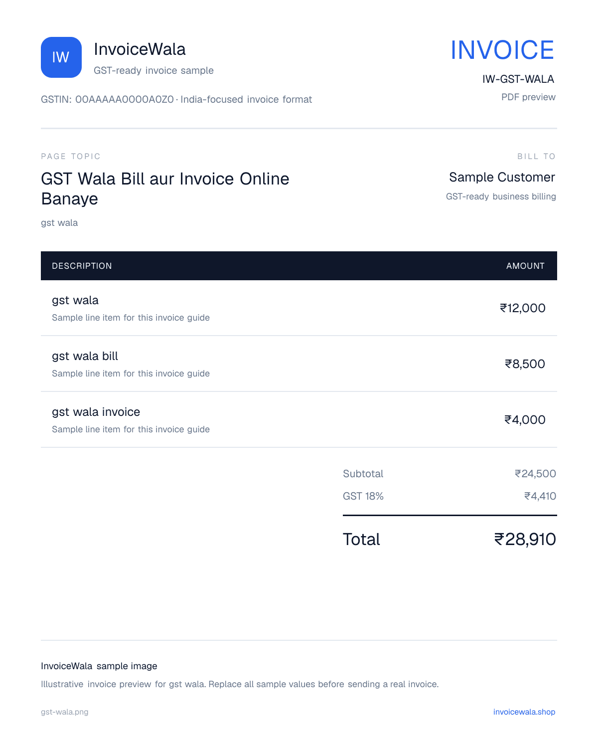 GST Wala Bill aur Invoice Online Banaye sample invoice preview with GST-ready fields